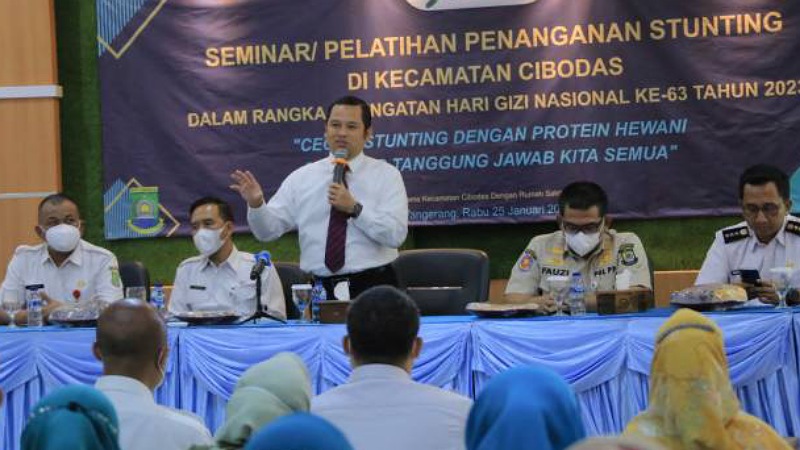 Walikota Tangerang Arief Wismansyah memberikan sambutan pada acara seminar pelatihan Stunting/Repro