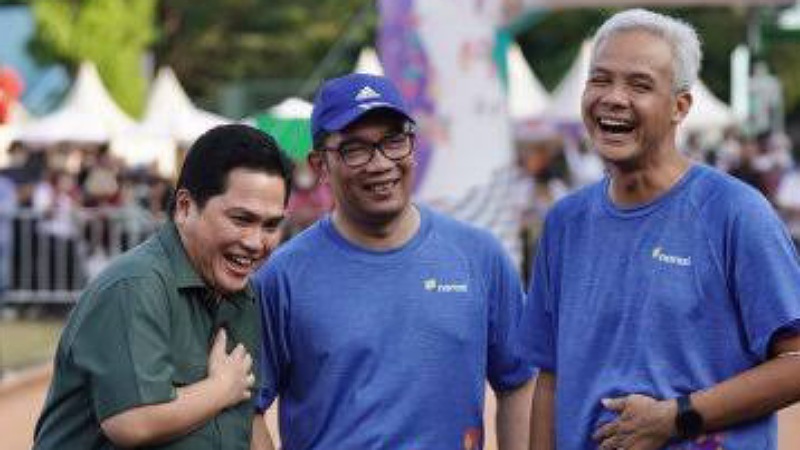 Dari kiri Menteri BUMN Erick Thohir, Gubernur Jabar Ridwan Kamil dan Gubernur Jateng Ganjar Pranowo/Net