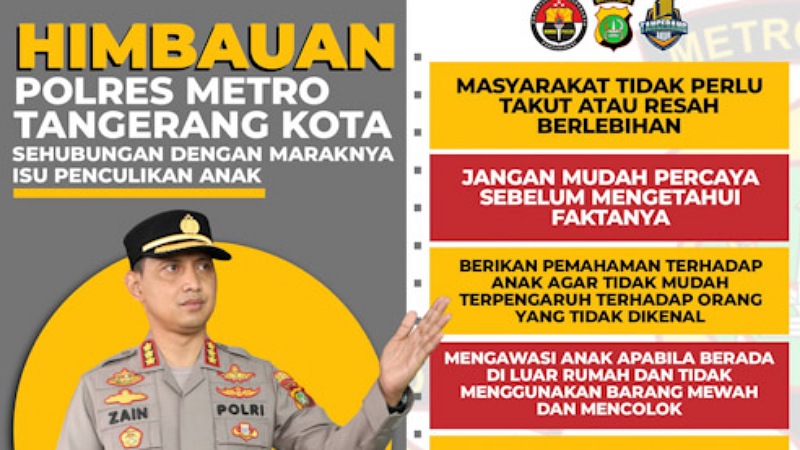 Imbauan Polres Metro Tangerang Kota terkait maraknya penculikan anak/Repro