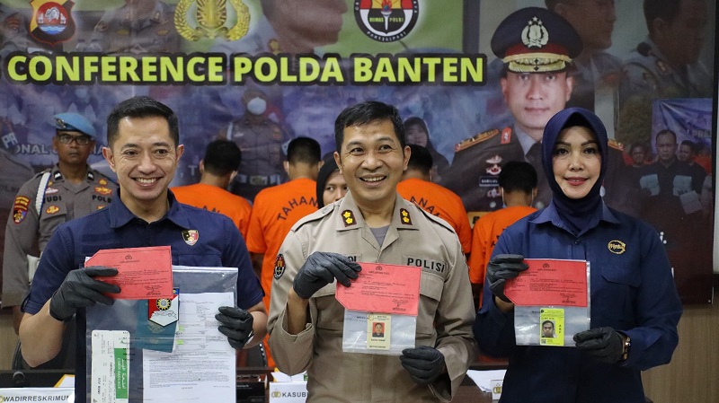 Press confrence tindak pidana perdagangan orang di Aula Bidhumas Polda Banten pada, Selasa (21/2)/Dok. Polda Banten
