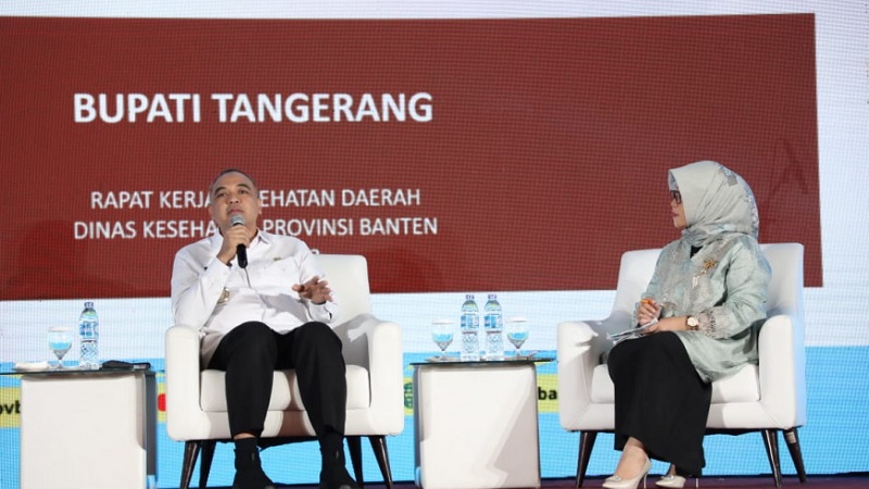 Bupati Tangerang Ahmed Zaki Iskandar menjadi narasumber pada Rapat Kerja Kesehatan Daerah Provinsi Banten yang digelar di Hotel Horison Kota Tangerang, Rabu (8/3)/Repro.