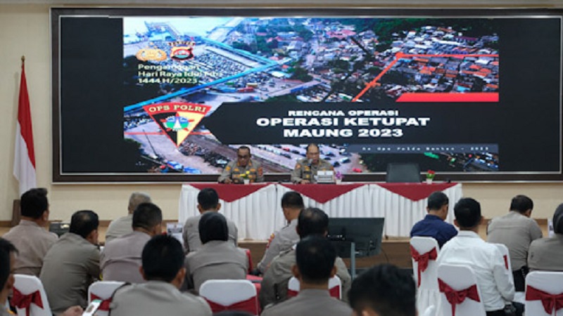 Rapat Koordinasi (Rakor) Internal Operasi Ketupat Maung 2023 pengamanan hari Raya Idul Fitri 1444 Hijriah di Aula Serbaguna Polda Banten pada Selasa (4/4).--