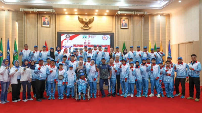 Atlet Kontingen Provinsi Banten yang akan berlaga di ajang Peparpenas X di Palembang. ( Foto: Pemprov)