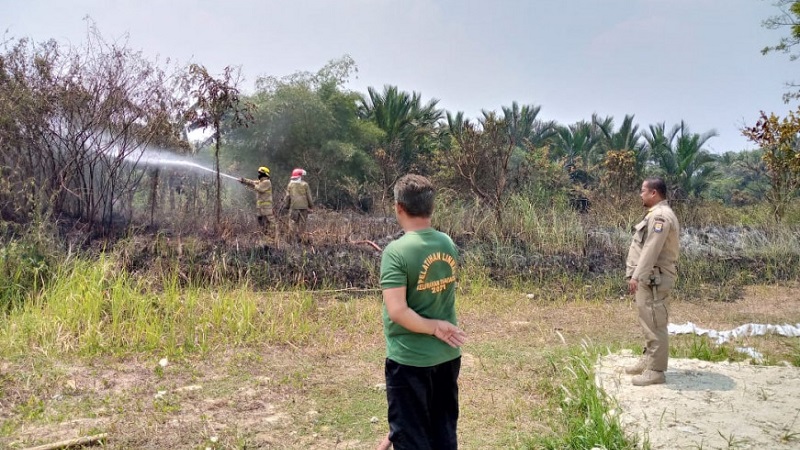Petugas Damkar Kabupaten Tangerang memadamkan api pembakaran lahan. (Foto: Dok Pemkab)