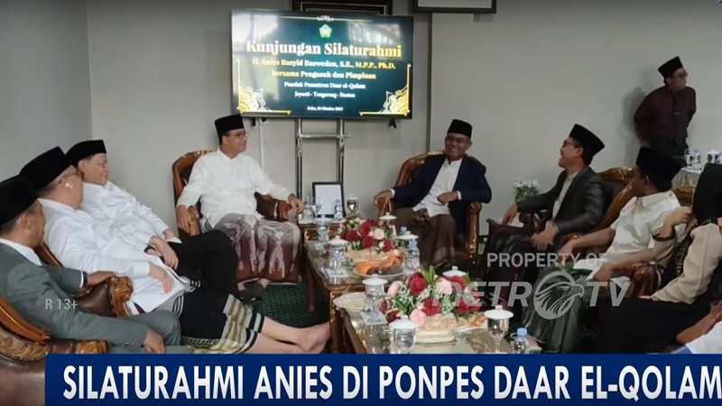Silaturahmi Capres Anies Baswedan ke Ponpes Daar El-Qalam, Tangerang. (Foto: Tangkapan Layar metrotvnews).