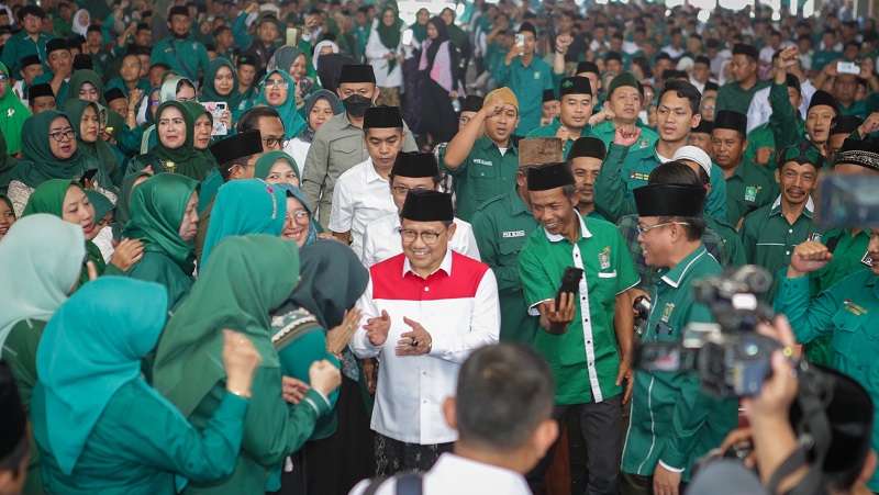Ketua Umum PKB yang juga Bacawapres Muhaimin Iskandar saat merayakan hari santri . (Foto: Ist