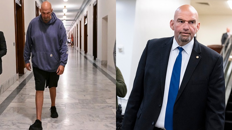 Outfit John Fetterman sebelum ada peraturan baru (kiri) dan sesudahada peraturan baru di Senate AS. -Washington Post-