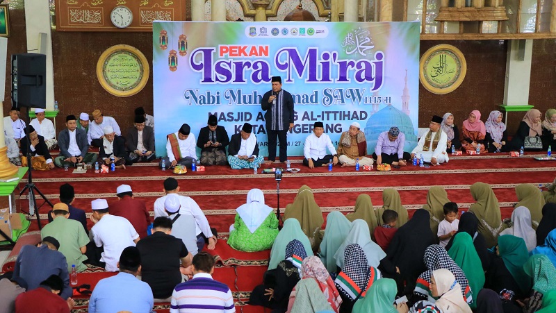 Pj Walikota Tangerang Nurdin saat memberikan sambutan pada peringatan Isra Mi'raj. (Foto: Pemkot)