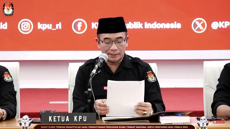 Ketua KPU Hasyim Asyari umumkan hasil Pemilu 2024. (Foto: TangkappanLayar KPU)