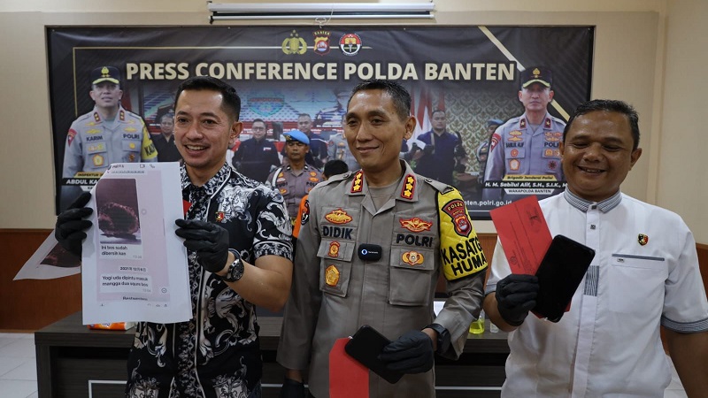 Konferensi pers kasus perburuan Badak Bercula Satu di Mapolda Banten (Foto: Dok. Polda Banten)